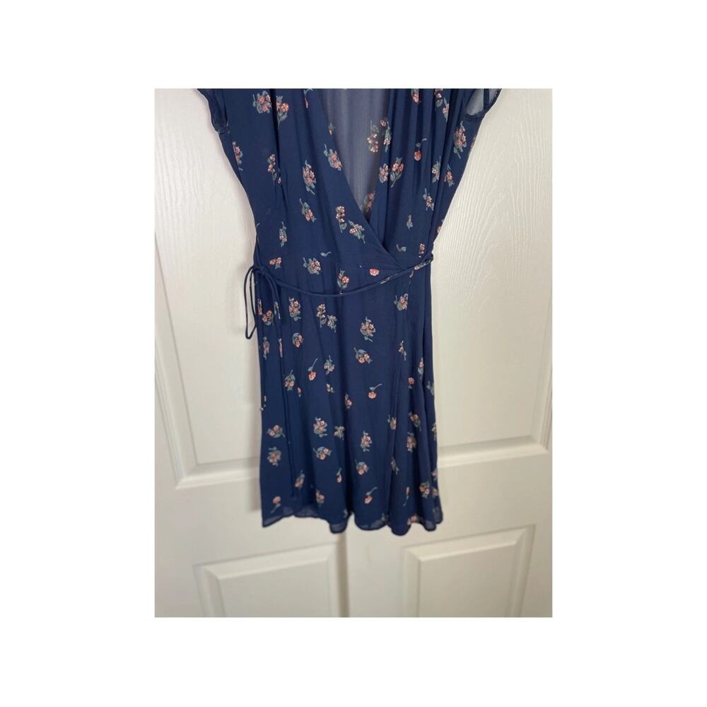 Reformation Oyster Navy Floral Wrap Mini Dress Sz M - Picture 4 of 9